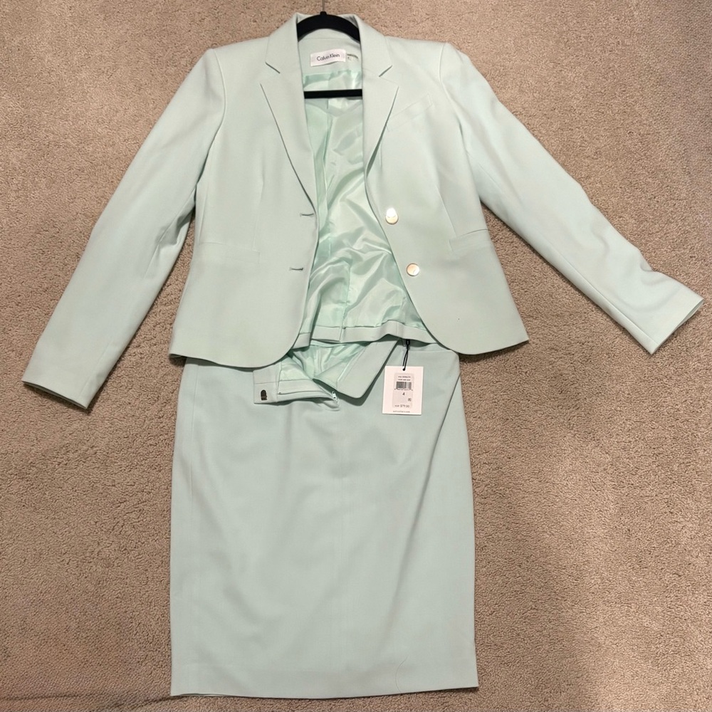 Calvin Klein mint green blazer and pencil skirt set